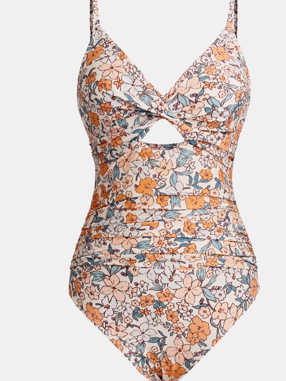 Cupshe Cream Floral One-Piece Swimsuit with Orange & Blue Blooms M NWT - Picture 4 of 7